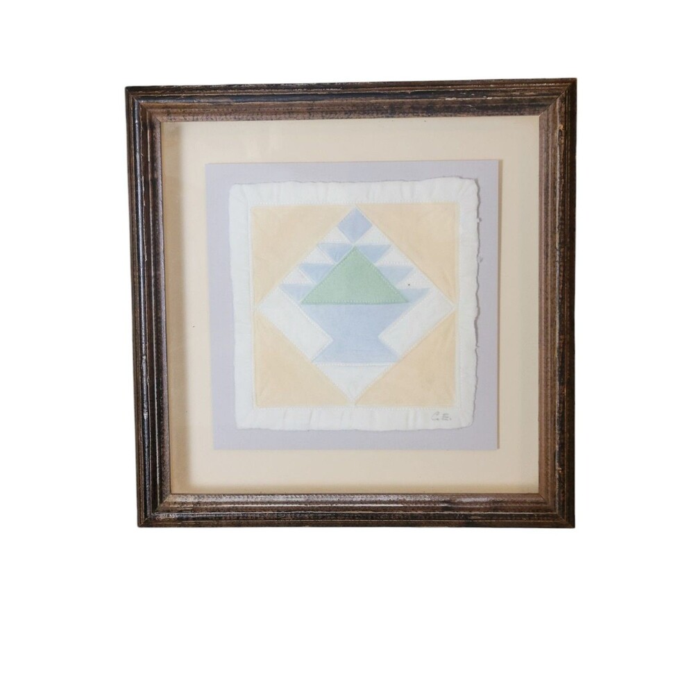 1992 Original Signed C.E. 9in X 9in Figi Graphics Framed Quilting Patchwork